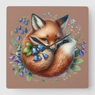 Floral Fox Botanical Woodland Art Vierkante Klok