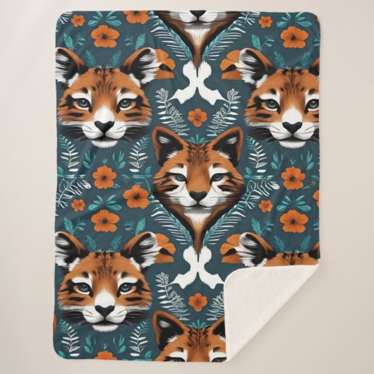 "Floral Fox Mirage" Sherpa Deken (Voorkant)