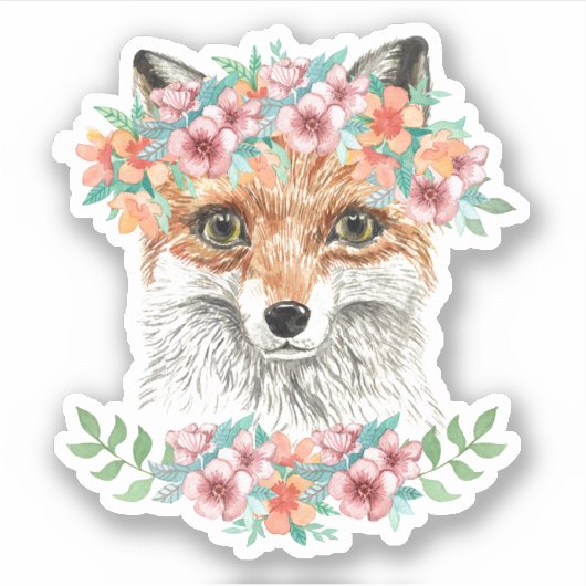 Floral Fox Sticker (Voorkant)