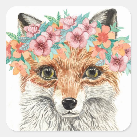 Floral Fox Vierkante Sticker (Voorkant)