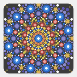 Floral Fractal Art gedateerd Retro Mandala Vierkante Sticker