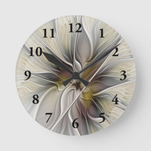 Floral Fractal, Fantasevloer met grondkleuren Ronde Klok