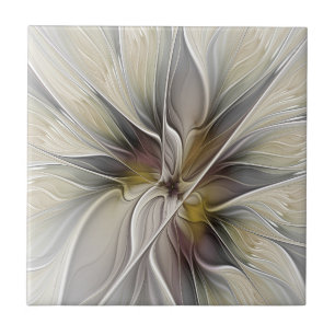 Floral Fractal, Fantasevloer met grondkleuren Tegeltje