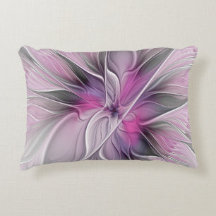 Floral Fractal Modern Abstract Bloemroze grijs Accent Kussen