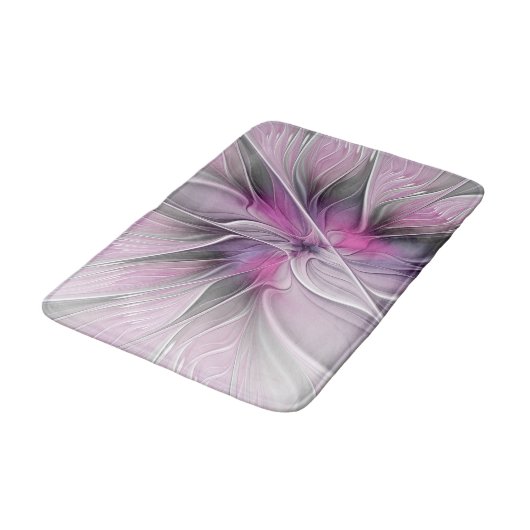 Floral Fractal Modern Abstract Bloemroze grijs Badmat (Gekanteld)