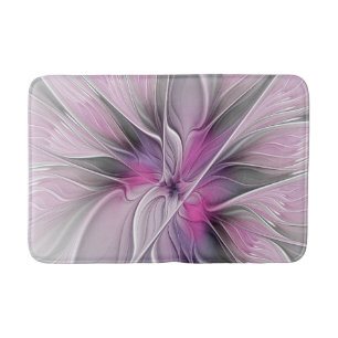 Floral Fractal Modern Abstract Bloemroze grijs Badmat