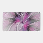 Floral Fractal Modern Abstract Bloemroze grijs Bureaumat (Voorkant)