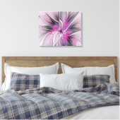Floral Fractal Modern Abstract Bloemroze grijs Canvas Afdruk (Insitu (Slaapkamer))