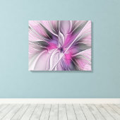 Floral Fractal Modern Abstract Bloemroze grijs Canvas Afdruk (Insitu (Houten vloer))