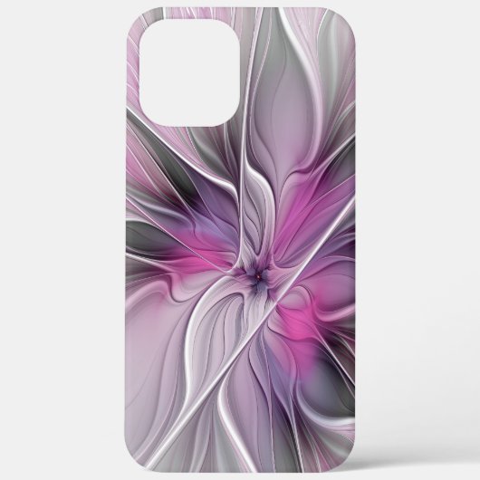 Floral Fractal Modern Abstract Bloemroze grijs Case-Mate iPhone Case (Achterkant)
