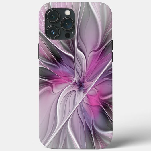 Floral Fractal Modern Abstract Bloemroze grijs Case-Mate iPhone Case (Achterkant)