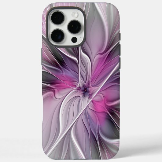 Floral Fractal Modern Abstract Bloemroze grijs Case-Mate iPhone Case (Achterkant)