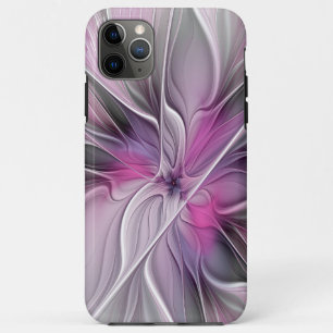 Floral Fractal Modern Abstract Bloemroze grijs iPhone 11 Pro Max Hoesje