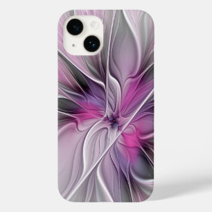 Floral Fractal Modern Abstract Bloemroze grijs Case-Mate iPhone 14 Hoesje