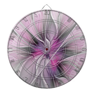 Floral Fractal Modern Abstract Bloemroze grijs Dartbord