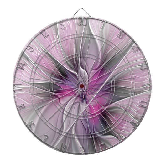 Floral Fractal Modern Abstract Bloemroze grijs Dartbord (Voorkant)