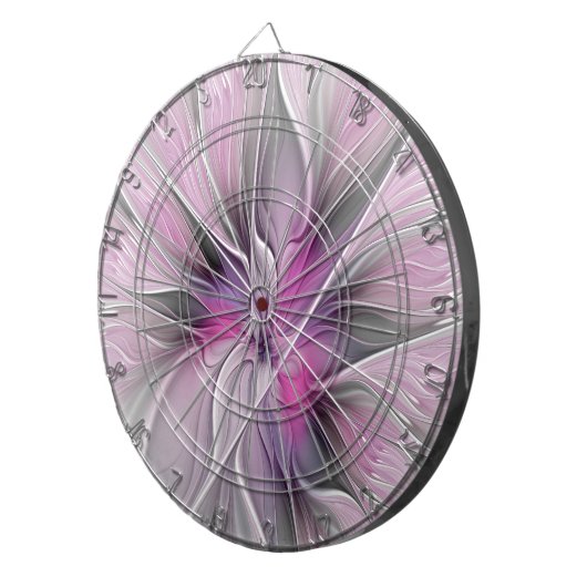 Floral Fractal Modern Abstract Bloemroze grijs Dartbord (Voorkant Rechts)
