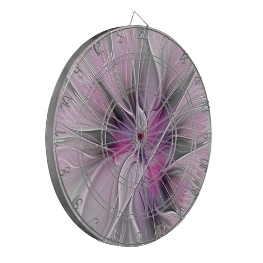 Floral Fractal Modern Abstract Bloemroze grijs Dartbord (Voorkant Links)