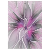 Floral Fractal Modern Abstract Bloemroze grijs Klembord (Achterkant)
