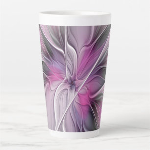 Floral Fractal Modern Abstract Bloemroze grijs Latte Mok