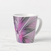 Floral Fractal Modern Abstract Bloemroze grijs Latte Mok (Rechterhoek)