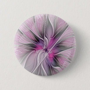 Floral Fractal Modern Abstract Bloemroze grijs Ronde Button 5,7 Cm