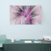 Floral Fractal Modern Abstract Bloemroze grijs Spandoek (Beurs)