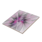 Floral Fractal Modern Abstract Bloemroze grijs Tegeltje (Zijkant)