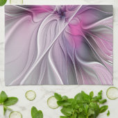 Floral Fractal Modern Abstract Bloemroze grijs Theedoek (Gevouwen)