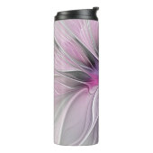 Floral Fractal Modern Abstract Bloemroze grijs Thermosbeker (Gedraaid links)