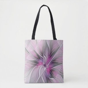 Floral Fractal Modern Abstract Bloemroze grijs Tote Bag