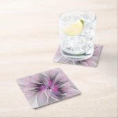 Floral Fractal Modern Abstract Bloemroze grijs Vierkante Kartonnen Onderzetter (Insitu)