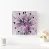 Floral Fractal Modern Abstract Bloemroze grijs Vierkante Klok (Huis)