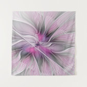Floral Fractal Modern Abstract Bloemroze grijs Wandkleed (Voorkant (horizontaal))