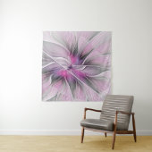 Floral Fractal Modern Abstract Bloemroze grijs Wandkleed (In Situ (horizontaal))