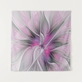 Floral Fractal Modern Abstract Bloemroze grijs Wandkleed (Voorkant)