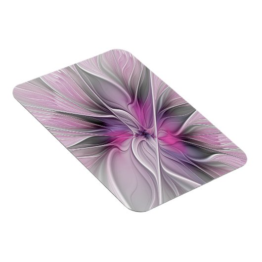 Floral Fractal Modern Abstract Flower Pink Gray Magneet (Rechterzijde)