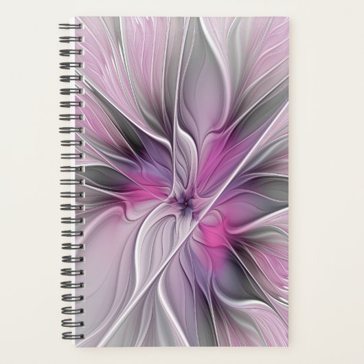Floral Fractal Modern Abstract Flower Pink Gray Planner (Voorkant)