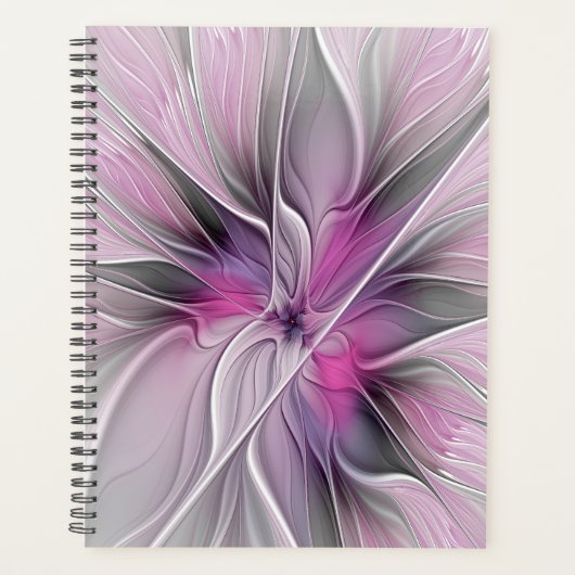 Floral Fractal Modern Abstract Flower Pink Gray Planner (Voorkant)
