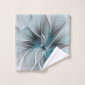 Floral Fractal Moderne Fleur Abstrait gris bleu (Gant de toilette)