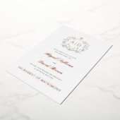 Floral Frame Monograms Catholic Wedding Folie Uitnodiging (Gedraaid)