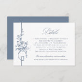 Floral Frans  Blauw Elegante Trouwdetails Kaart (Voorkant / Achterkant)