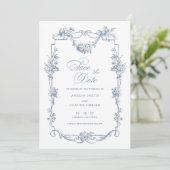 Floral Frans  Lijst Save the Date Wedding Kaart (Staand voorkant)