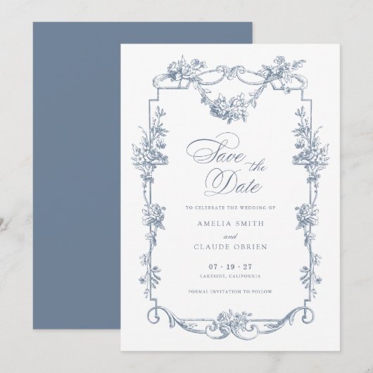 Floral Frans  Lijst Save the Date Wedding Kaart (Voorkant / Achterkant)