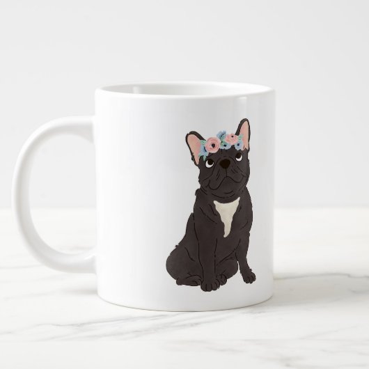 Floral French Bulldog Lovers Black Frenchie Dog Extra Grote Beker (Links)