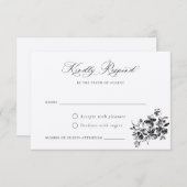 Floral French Rozen  Crest Wedding RSVP Inv Kaart (Voorkant / Achterkant)