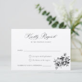 Floral French Rozen  Crest Wedding RSVP Inv Kaart (Staand voorkant)