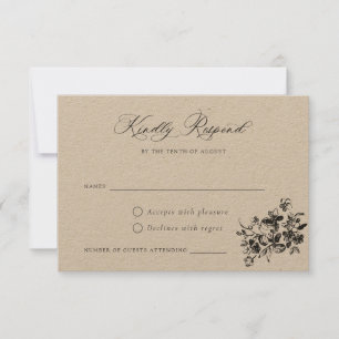 Floral French Rozen  Crest Wedding RSVP Inv Kaart