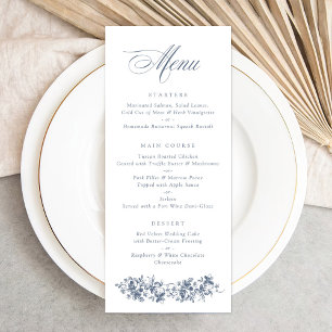 Floral French Rozen Dusty Blue Wedding Menu