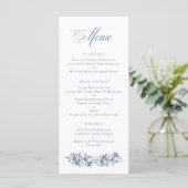 Floral French Rozen Dusty Blue Wedding Menu (Staand voorkant)